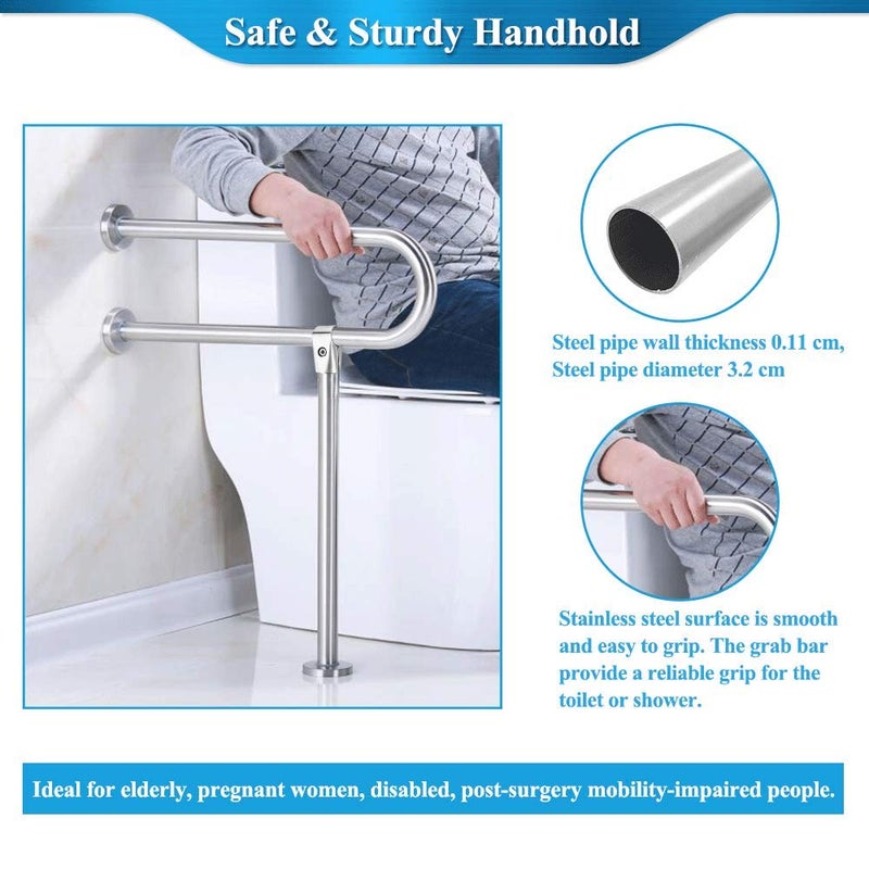 Zelen Handicap Rails Grab Bars Bathroom Toilet Safety Rails Support for Elderly Seniors Handicap Toilet Rails Support Assist Stainless Steel Grab Bars for Bathroom Shower Safety Bars Handrails - Image 3